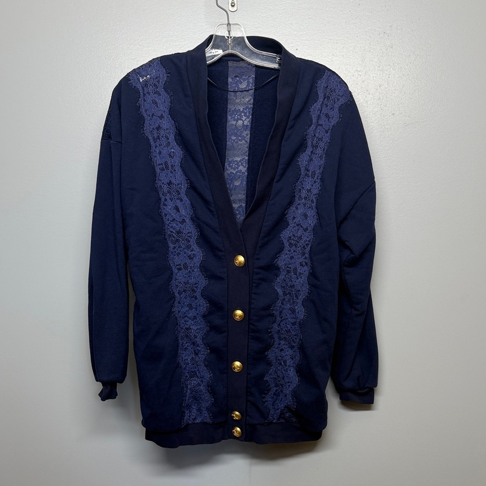 Pinko Deep Navy Blue Lace Lattice Button Blazer